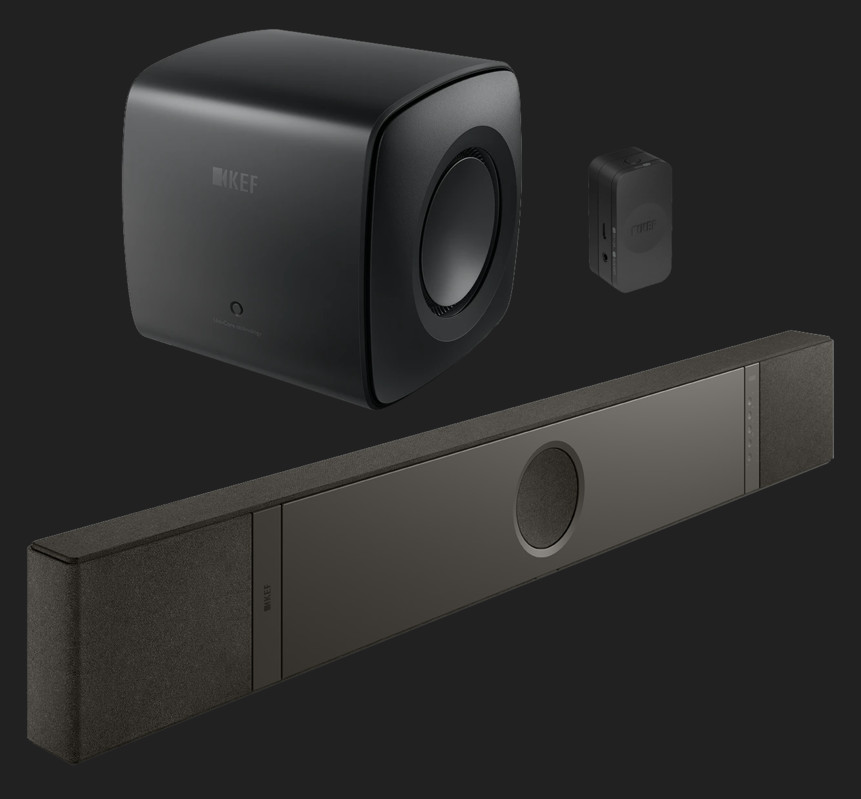 Soundbar KEF XIO + KEF KC62 + KW2 wireless adapter