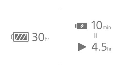30hr battery icon + 10min/4.5hr quick charging icon