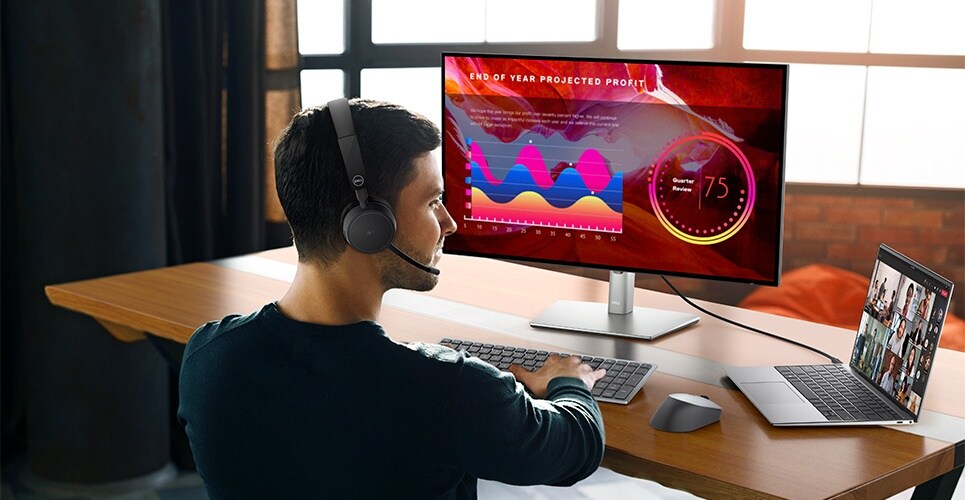 Man in Conference Call Wearing WL5022 Headset