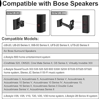 Amazon.com: Speaker Wall Mount and Ceiling Mount for Bose UB-20, UB-20 &  WB-50 Series II Surround Sound Speaker Mounting Bracket Compatible with Bose  CineMate Lifestyle Tilt & Swivel Adjustable up to 180°,Black :