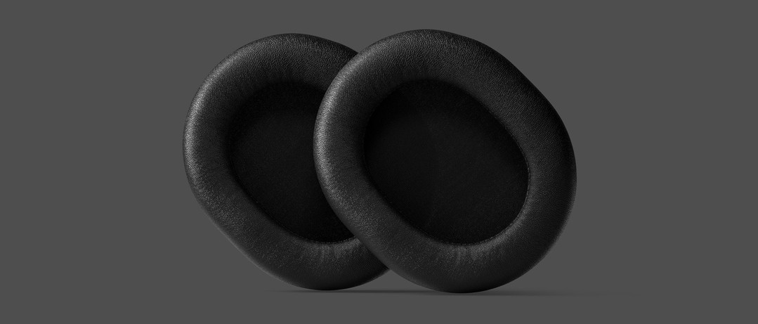 A closeup of the Arctis Prime's leatherette earcups.