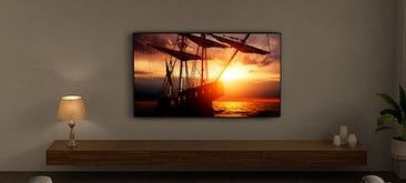 Imagine cu un televizor în sufragerie, demonstrând optimizarea în funcție de mediu
