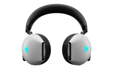 Picture of a white Dell Alienware Gaming Headset with the blue Alienware logo visible.