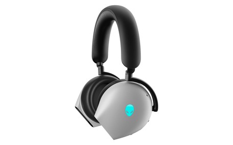 Picture of a white Dell Alienware Gaming Headset showing the left side of the product.
