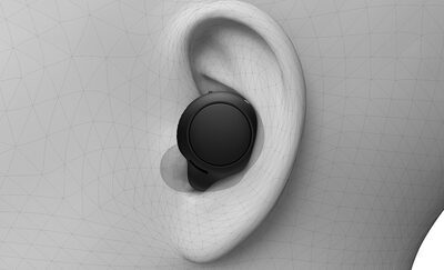 Ilustrație care arată cum căștile WF-C500 se potrivesc confortabil în urechea cuiva.