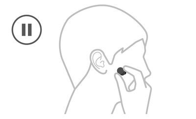 Diagramă care arată o persoană scoțând căștile LinkBuds S din urechi pentru a întrerupe muzica
