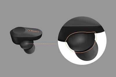 Imagine care ilustreazÄ suprafaÅ£Ä din cauciuc cu rezistenÈÄ mare la frecare a cÄÈtilor WF-1000XM3.