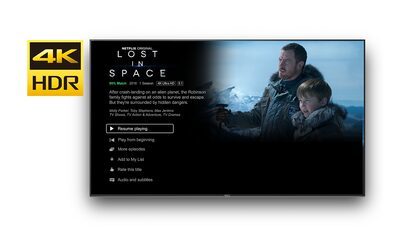 Ecran TV pe care rulează un program Netflix la rezoluție 4K HDR