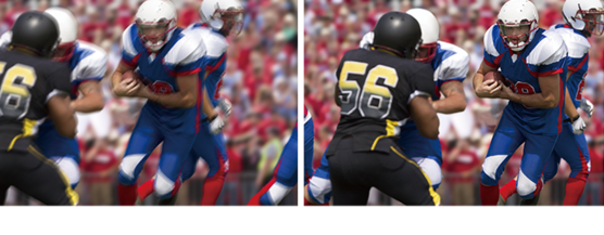 Comparison shot of football game with or without Motionflow