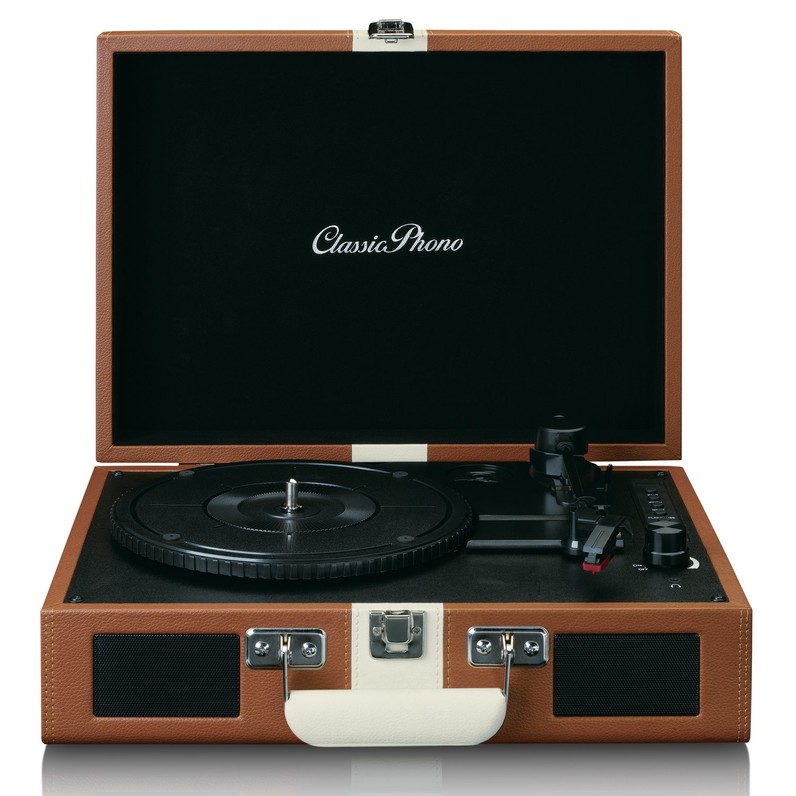 Classic Phono TT-120BNWH -  Turntable with Bluetooth reception and built-in speakers and rechargeable battery - Brown/White
